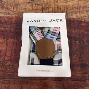 Janie and Jack Pink Blue Pastel Plaid Formal Dress Suspenders 12-24 Months NWT